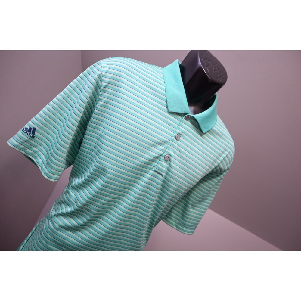 Adidas Polo Shirt Mens XL Green Teal Striped Short Sleeve Golf Top